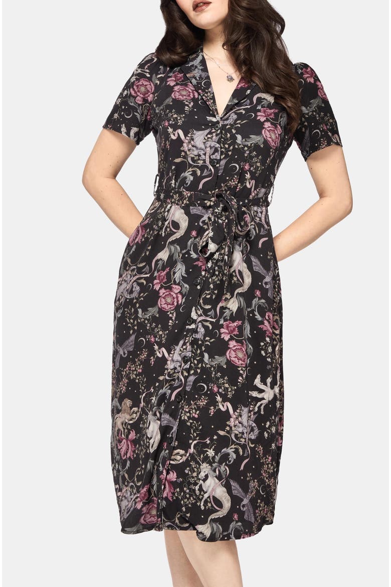 Merunicorn Enchanted Forest Shirt Dress, Alternate, color, Black