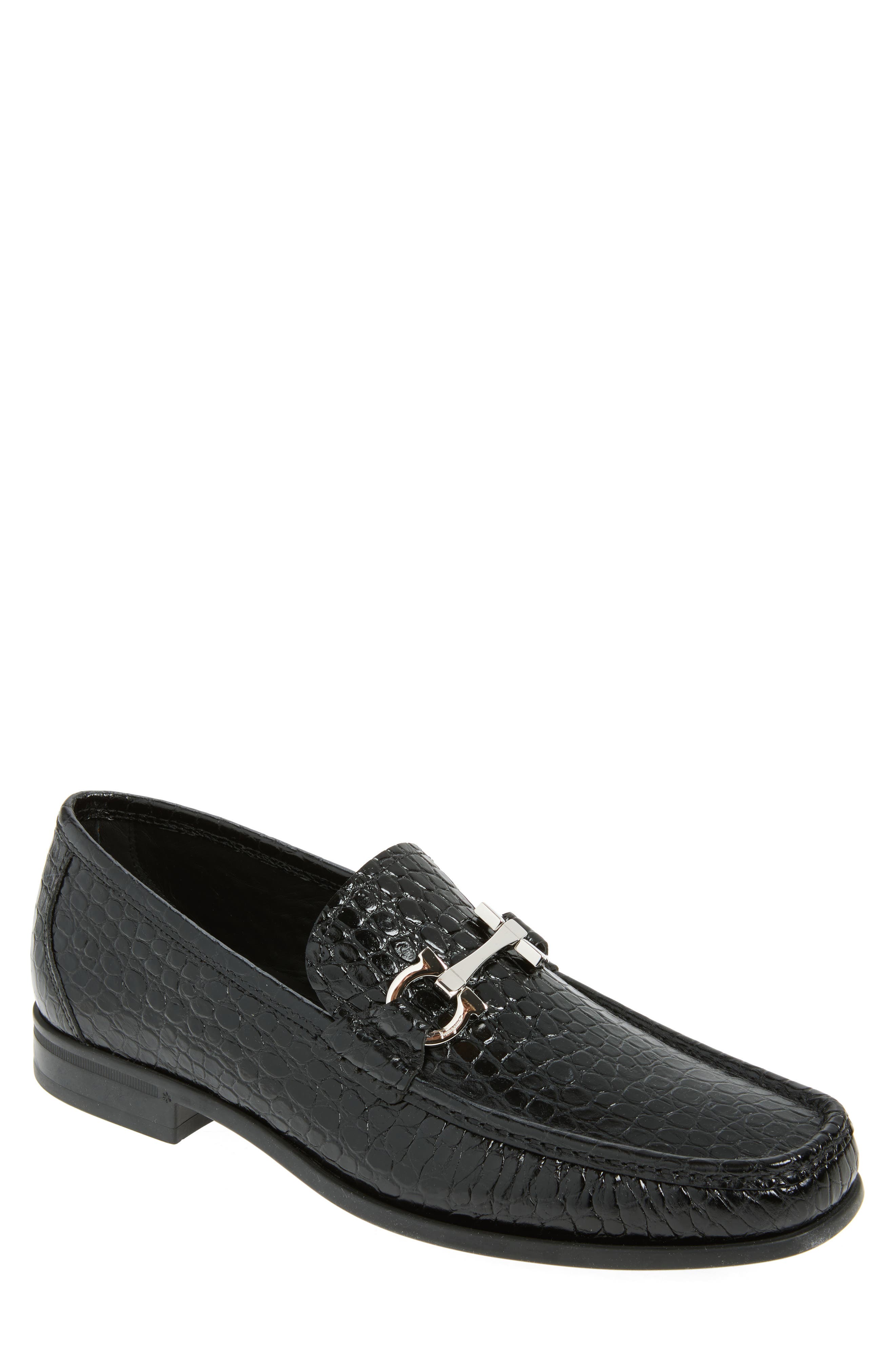FERRAGAMO Croc Embossed Loafer, Main, color, Nero