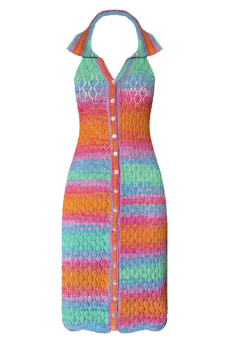 Cielo Multicolor Crochet Halter Cover-Up Dress, Alternate, color, MULTICOLOR BLUE