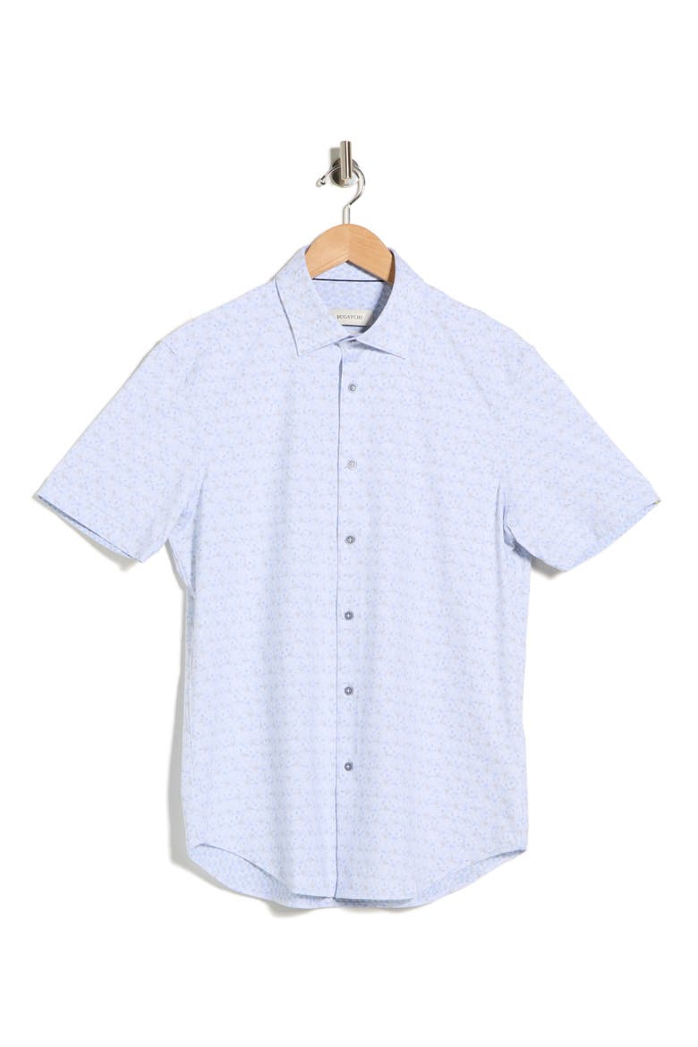 Abstract Print Stretch Cotton Short Sleeve Button-Up Shirt, Alternate, color, AIR BLUE