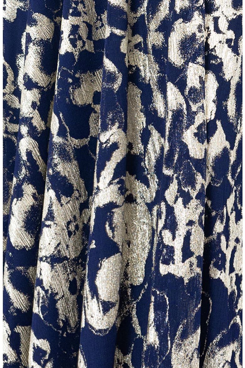 Floral Metallic Long Sleeve A-Line Gown, Alternate, color, NAVY/ GOLD