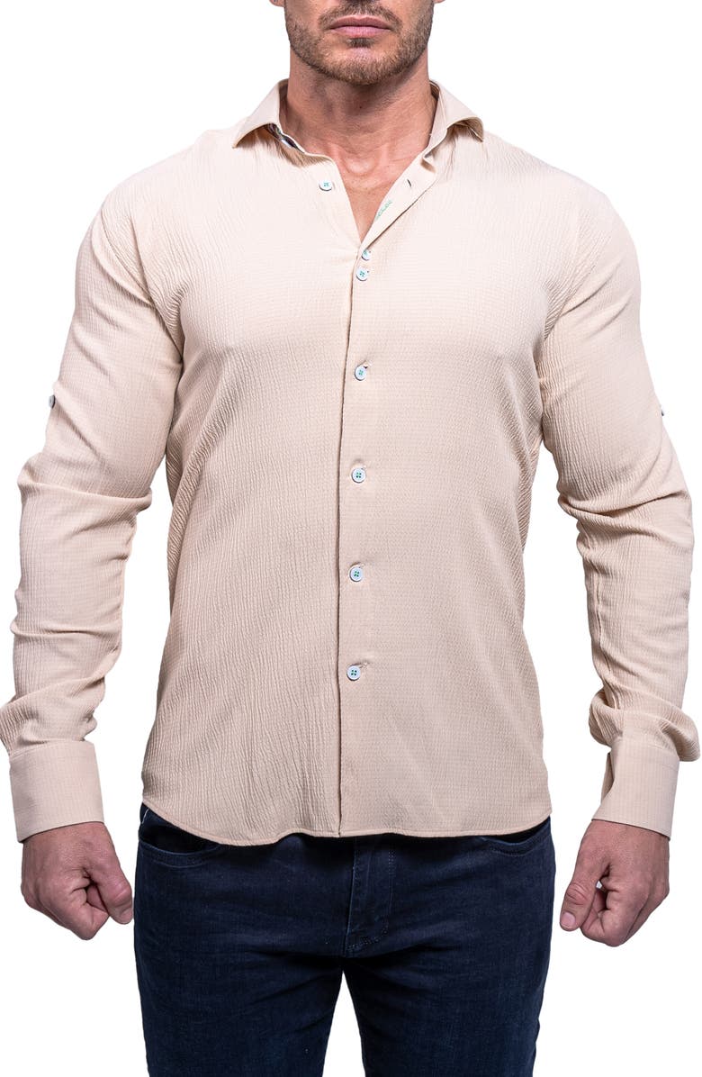 Maceoo Einstein Resistance Contemporary Fit Textured Button-Up Shirt, Main, color, Light Brown