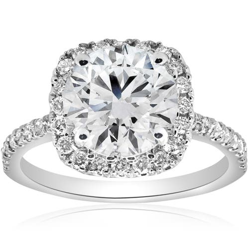 Bliss Diamond 3 1/2ct Diamond Cushion Halo Engagement Ring 14k Gold Lab Grown In 14k White Gold