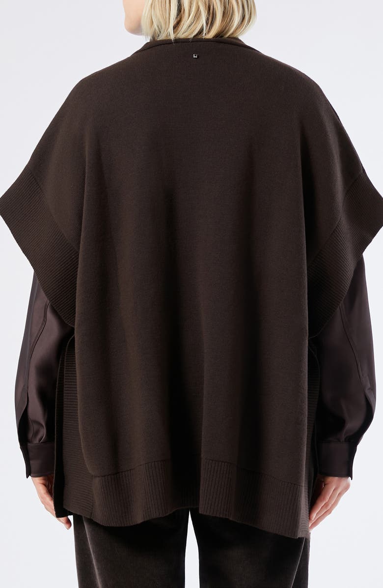 Marina Rinaldi Ottico Faux Fur Pocket Jersey Knit Poncho, Alternate, color, Chocolate