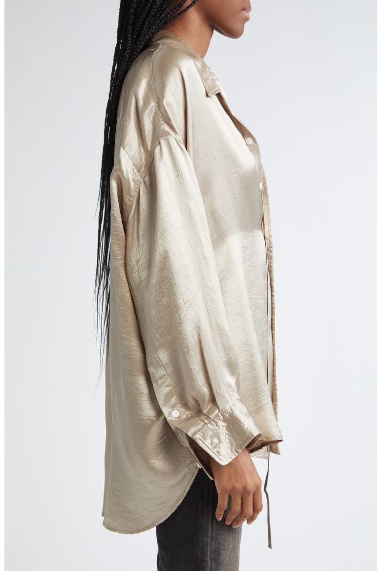 Drop Neck Satin Button-Up Shirt with Strap, Alternate, color, BEIGE