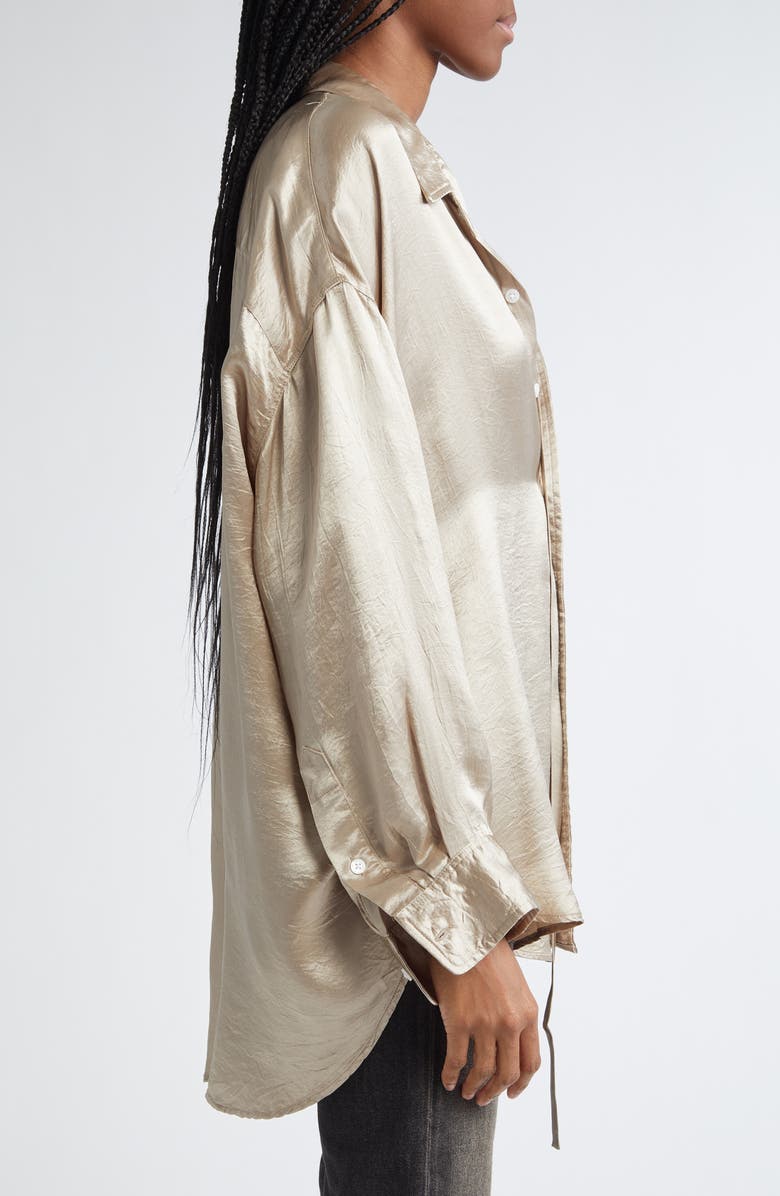 R13 Drop Neck Satin Button-Up Shirt with Strap, Alternate, color,