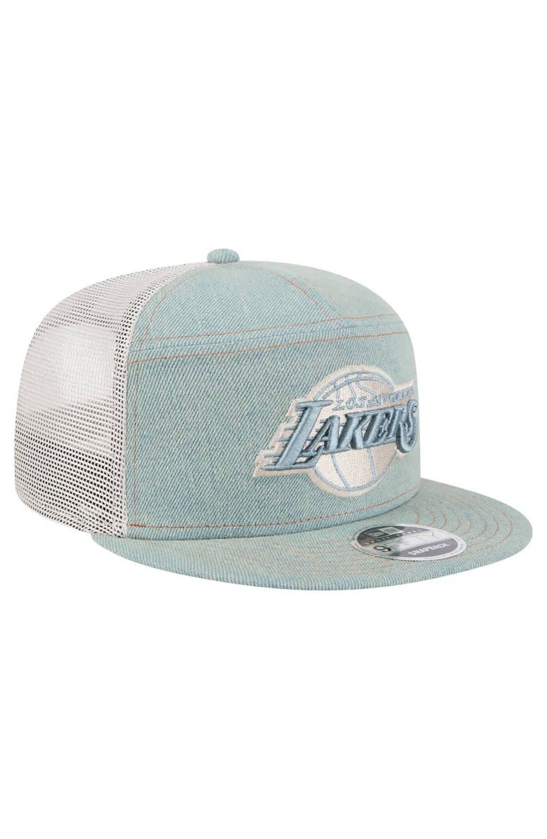 New Era Men's New Era Los Angeles Lakers Adventure Denim Split Panel 9FIFTY Snapback Trucker Hat, Alternate, color, Denim