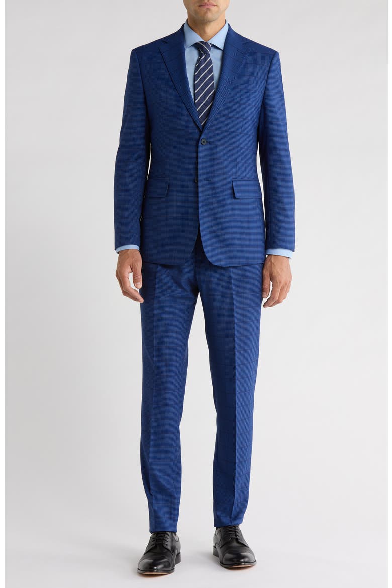 Trim Fit Plaid Two-Piece Suit, Main, color, NAVY