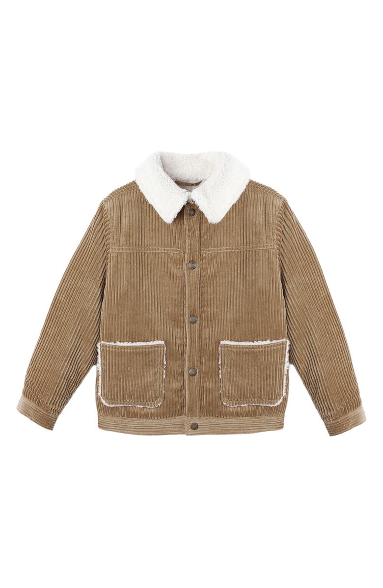 QUINCY MAE Faux Fur & Cotton Corduroy Jacket, Main, color, Toffee