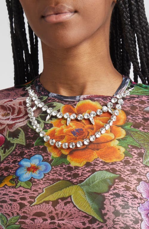 Area Crystal Embellished Printed Tulle Long Sleeve Top In Multi