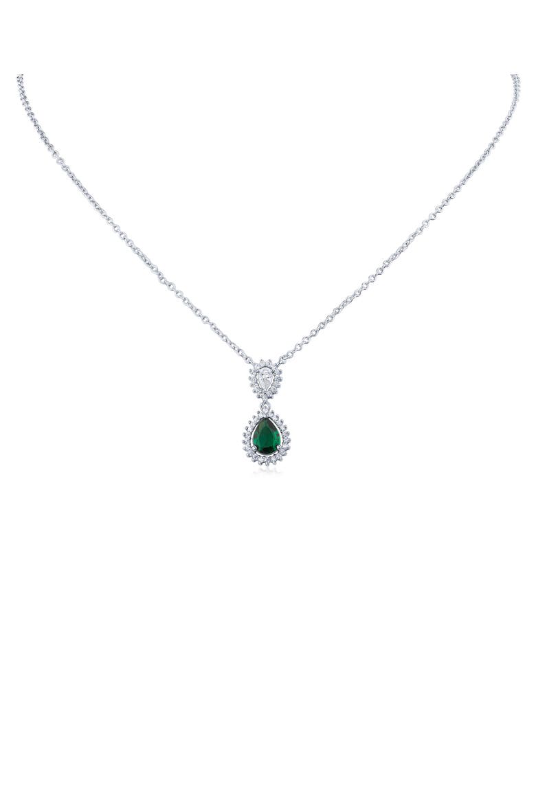 Pear & Round Cubic Zirconia Pendant Necklace, Main, color, GREEN/ SILVER