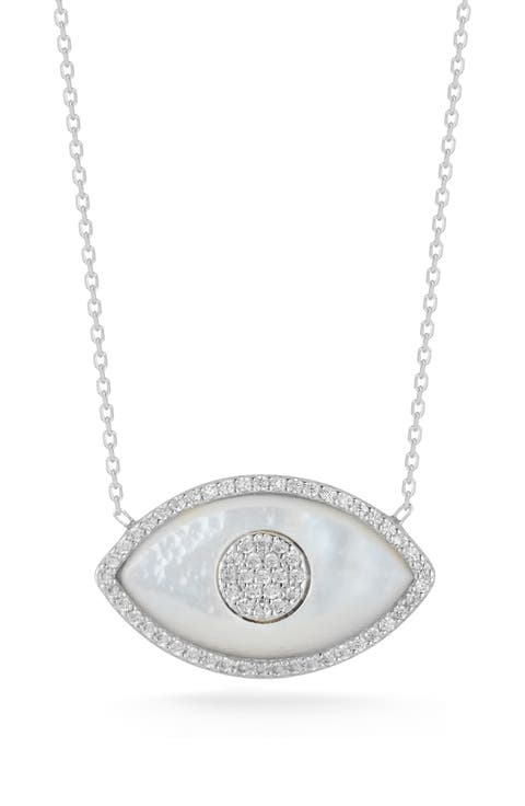 Sterling Silver, Mother of Pearl & CZ Evil Eye Pendant Necklace