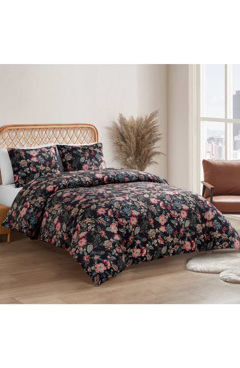 Jessica Simpson Arcadian Duvet Set, Alternate, color, Black