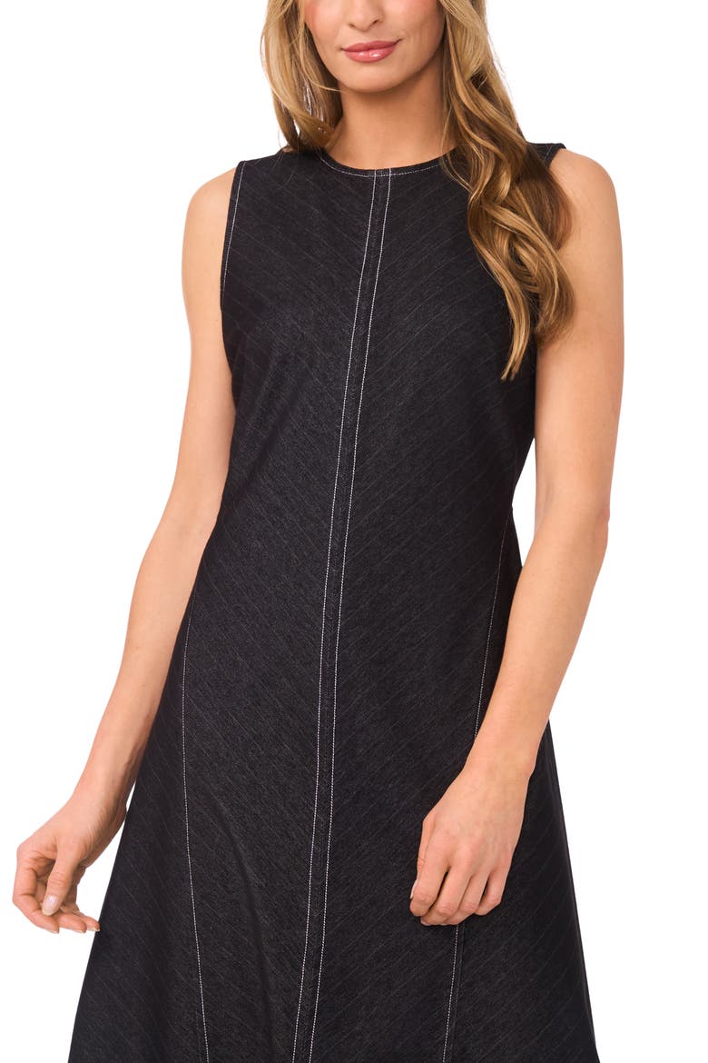 Pinstripe Sleeveless A-Line Dress, Alternate, color, CHARCOAL