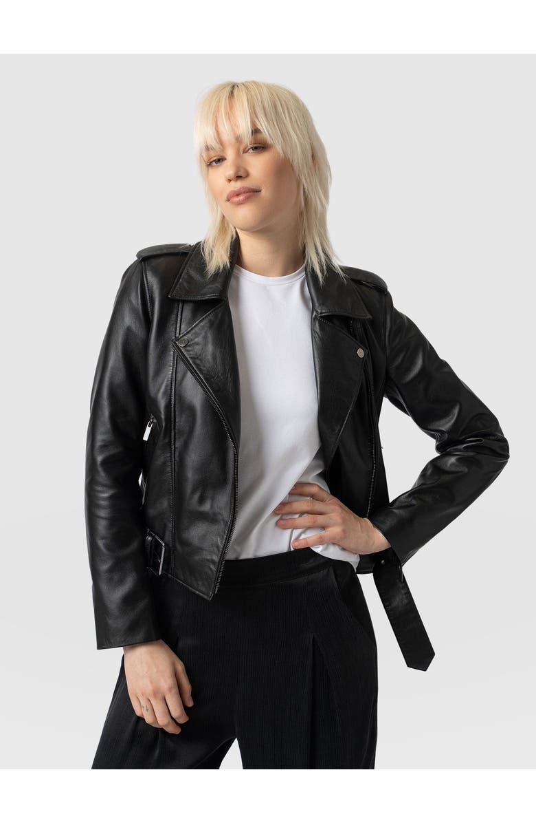 Saint + Sofia Luther Leather Jacket, Main, color, Black