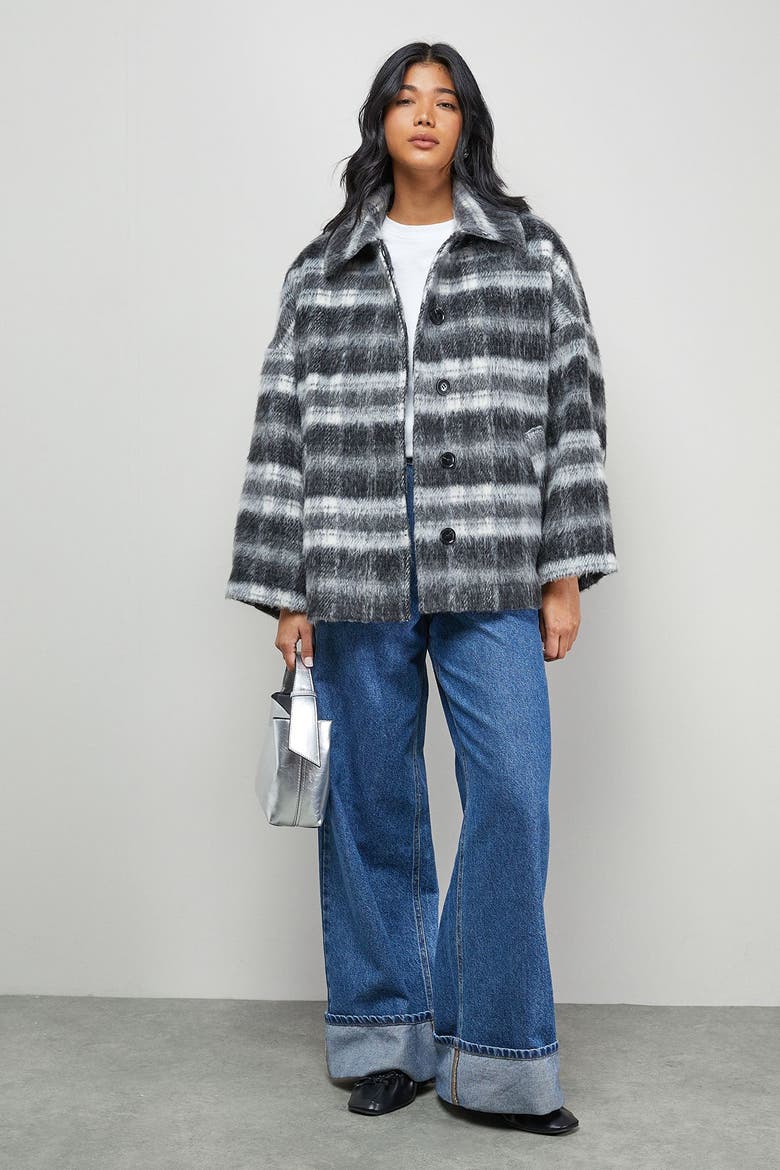 Check Oversized Short Car Coat, Alternate, color, Multi