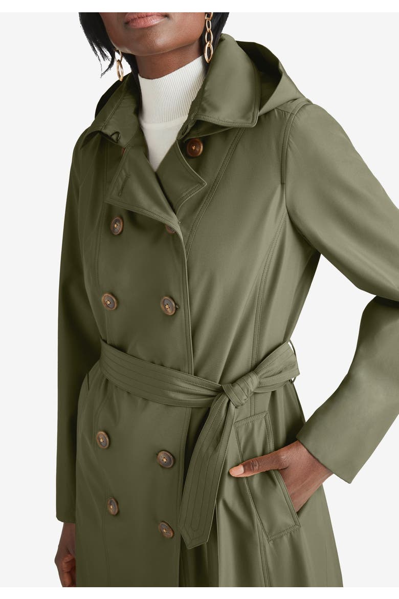 Double Breasted Long Trench Raincoat, Alternate, color, NAVY