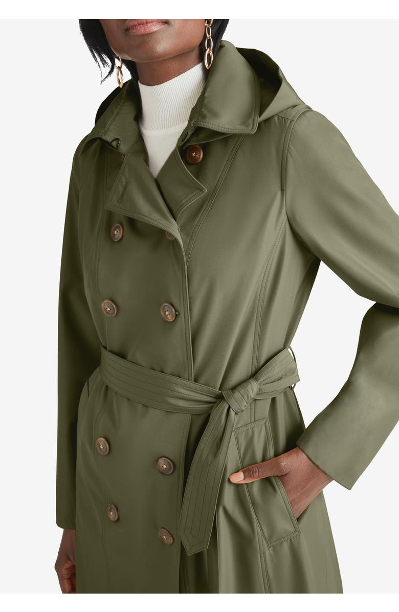 Jessica London Double Breasted Long Trench Raincoat, Alternate, color, Black