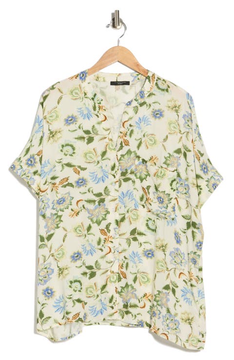 Elbow Sleeve Button-Up Shirt (Plus)