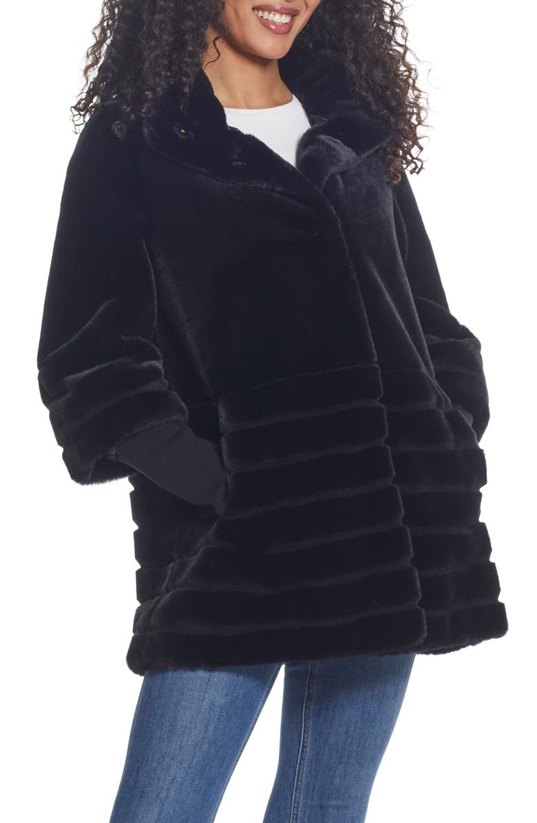 Gallery Water Resistant Faux Fur Jacket, Main, color, Black