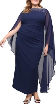 Alex Evenings Cape Sleeve Crepe Column Gown