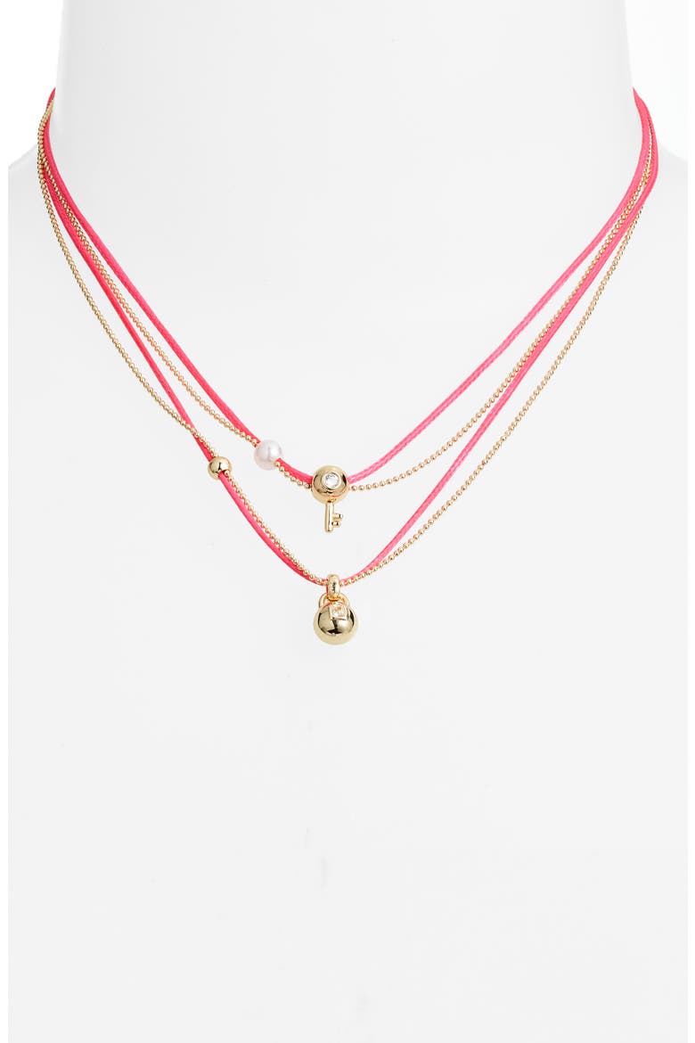 Gift Boxed Set of 2 Demi Fine Mommy & Me Lock Key Pendant Necklaces, Alternate, color, PINK MULTI- GOLD