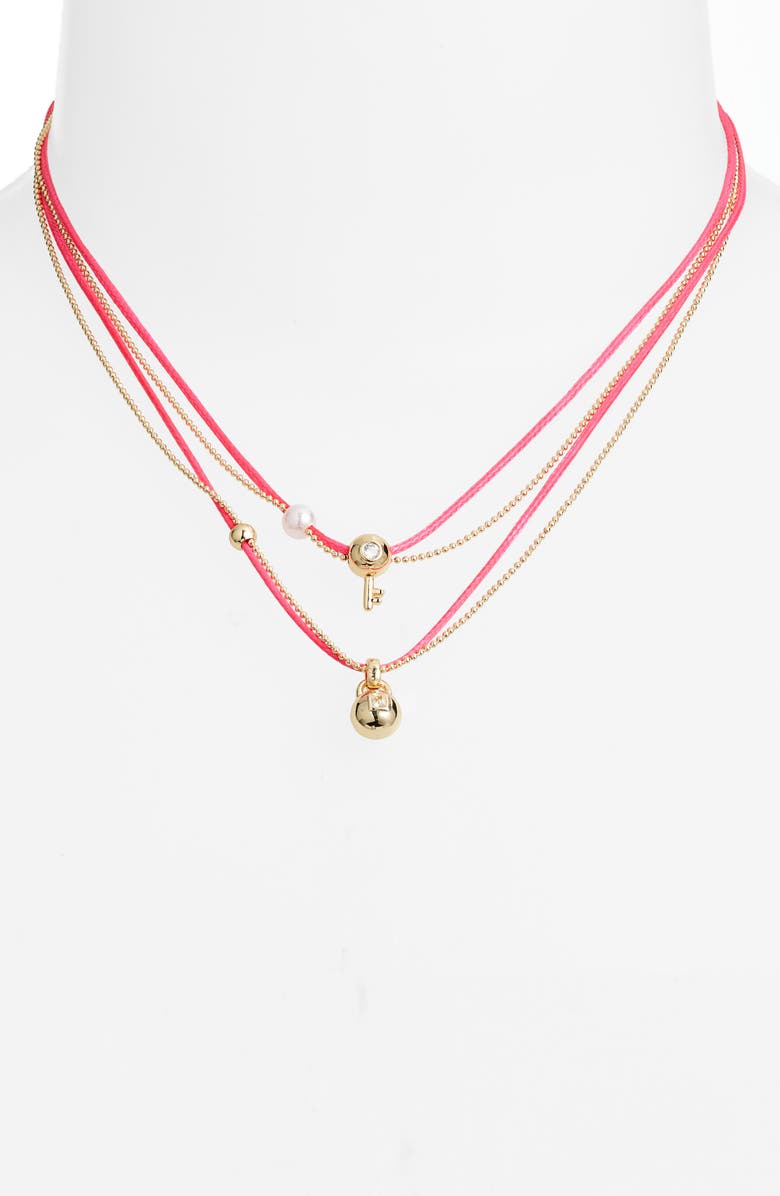 Chelsea28 Set of 2 Demi Fine Mommy & Me Lock Key Pendant Necklaces, Alternate, color, Pink Multi- Gold