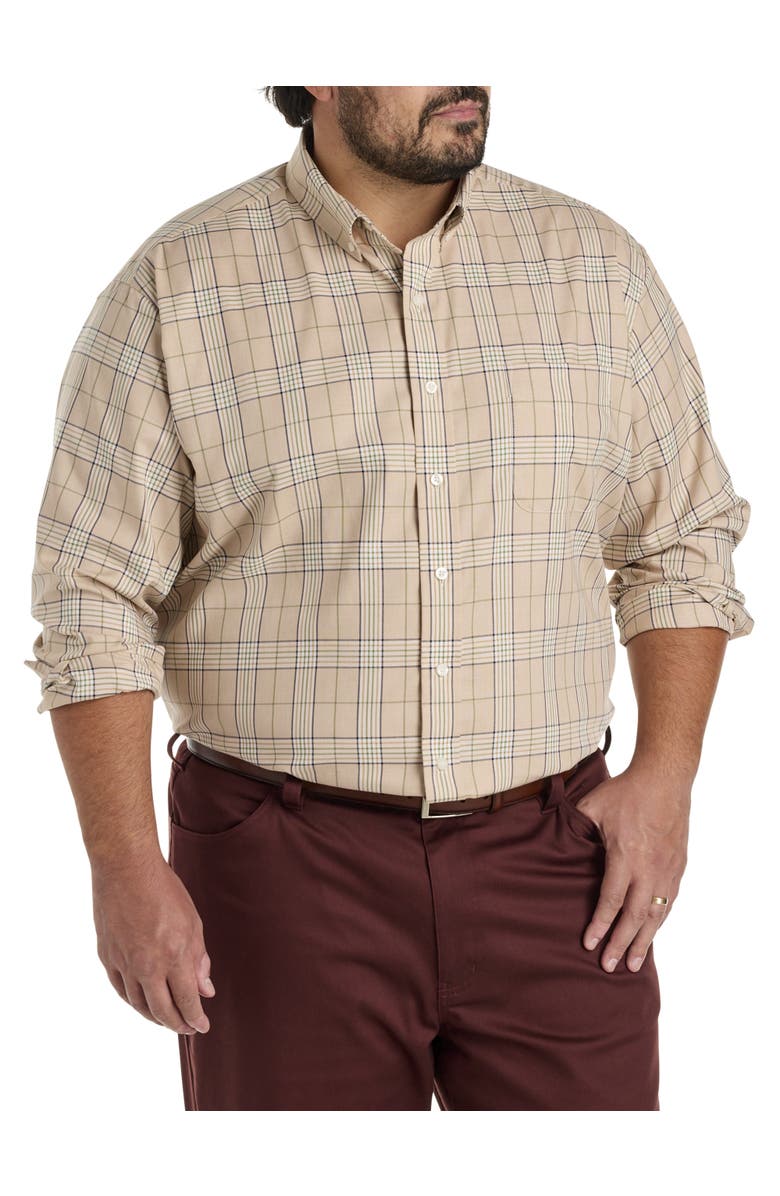 Oak Hill by DXL Big & Tall Large Plaid Sport Shirt, Main, color, Tan