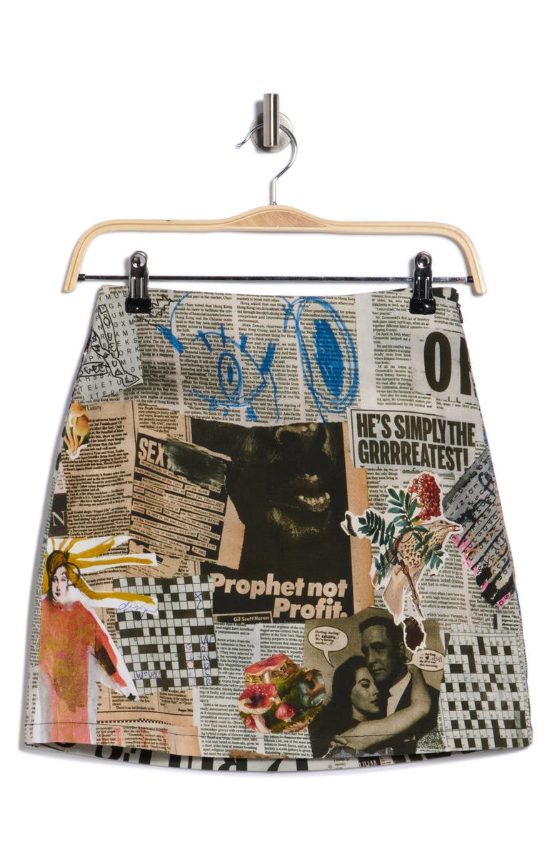 Desigual Newspaper Print Miniskirt, Alternate, color, Light Beige