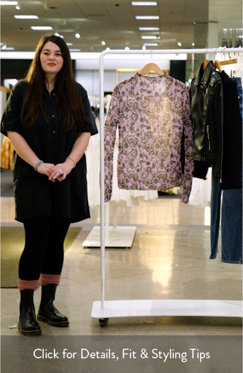 Floral Print Funnel Neck Crinkle Top, sales video thumbnail