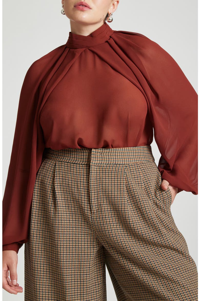 Draped Sleeve Chiffon Top, Alternate, color, FIRED BRICK