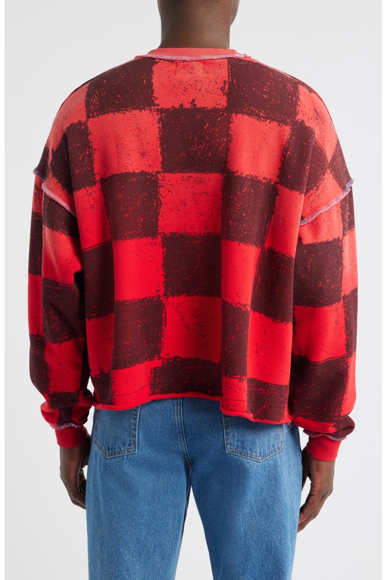 Sex, Love & Diet Checkerboard Crop Crewneck Sweatshirt, Alternate, color, CHECKERED RED