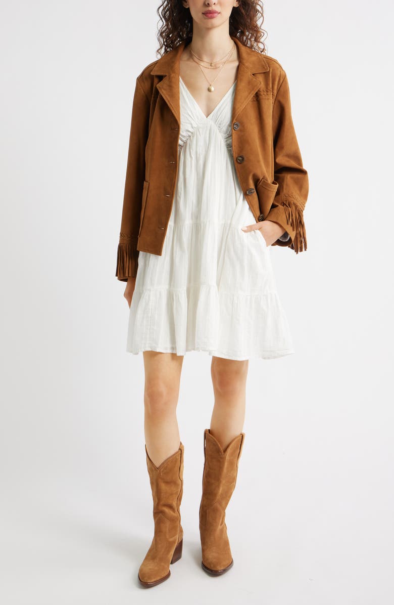 Treasure & Bond Floral Print Jacquard Long Sleeve Minidress, Alternate, color, Ivory Egret