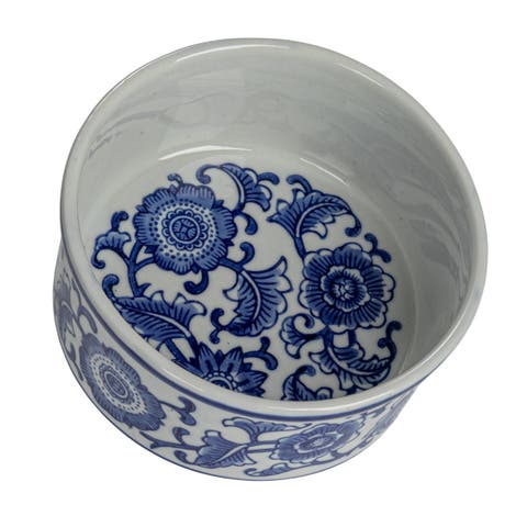 Stoneware Pet Bowl with Design, Blue and White