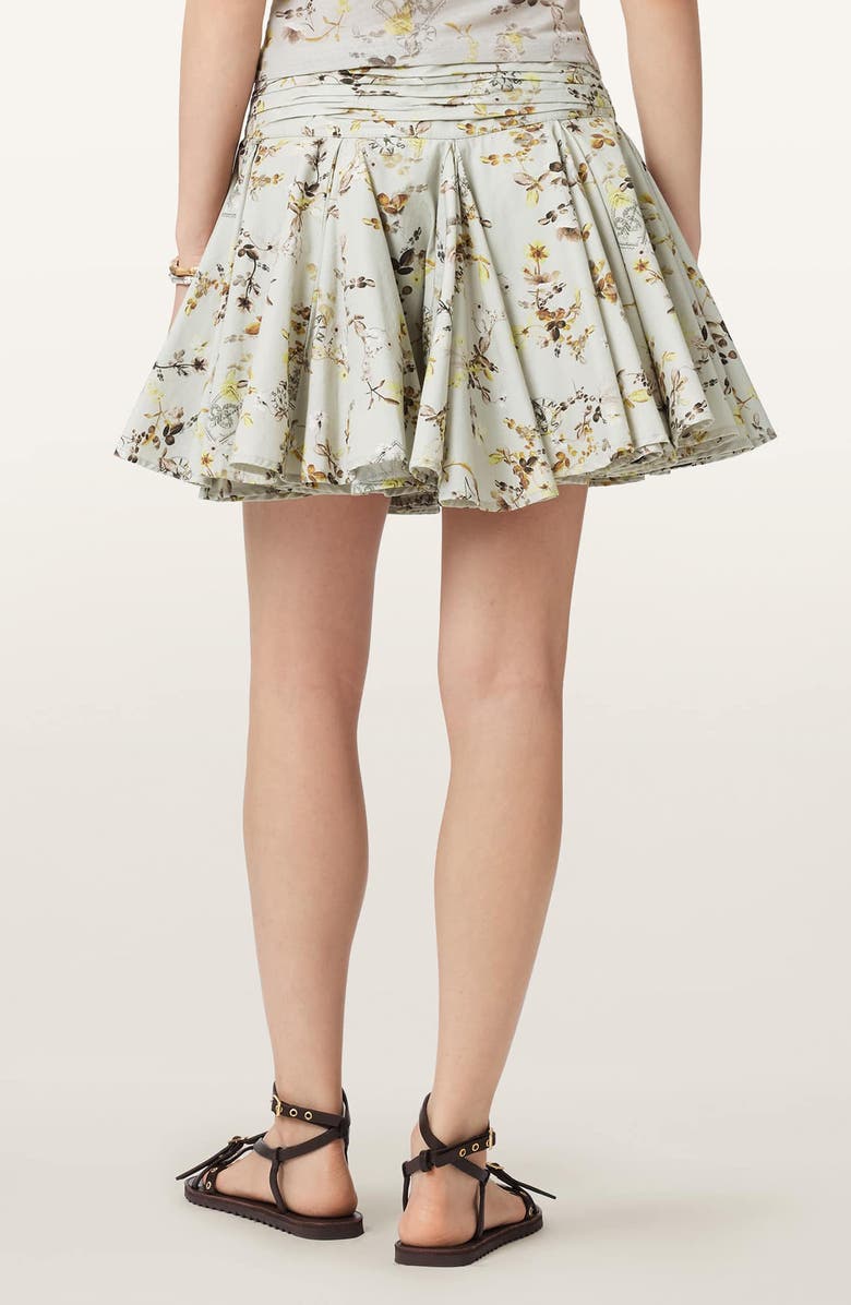 AllSaints Floral Print Pleated Miniskirt, Alternate, color, Carmel Stem Green