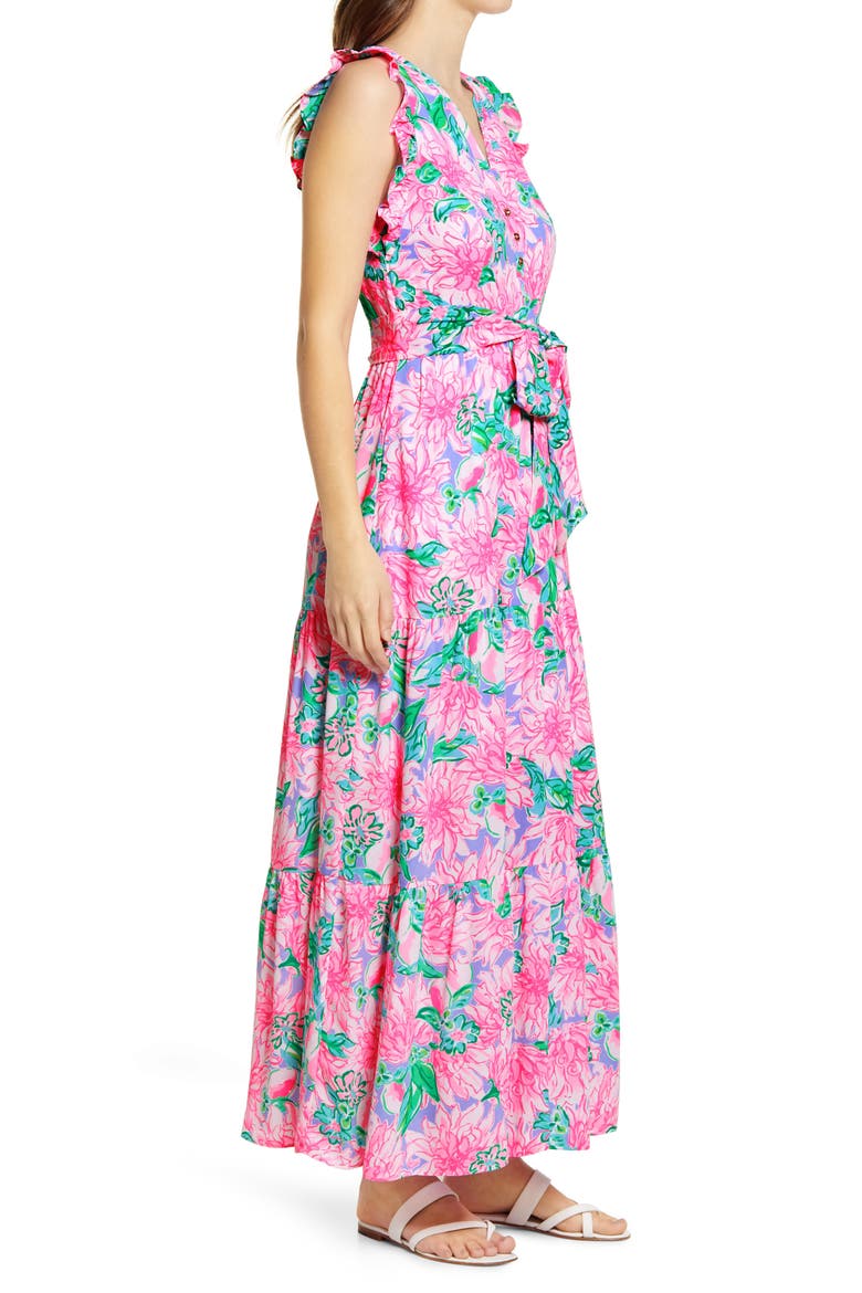 Destini Tie Waist Maxi Dress, Alternate, color, PINK BLOSSOM TRY YOUR ZEST