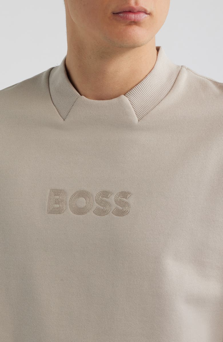 BOSS Cotton French Terry Crewneck Sweatshirt, Alternate, color, Open Grey