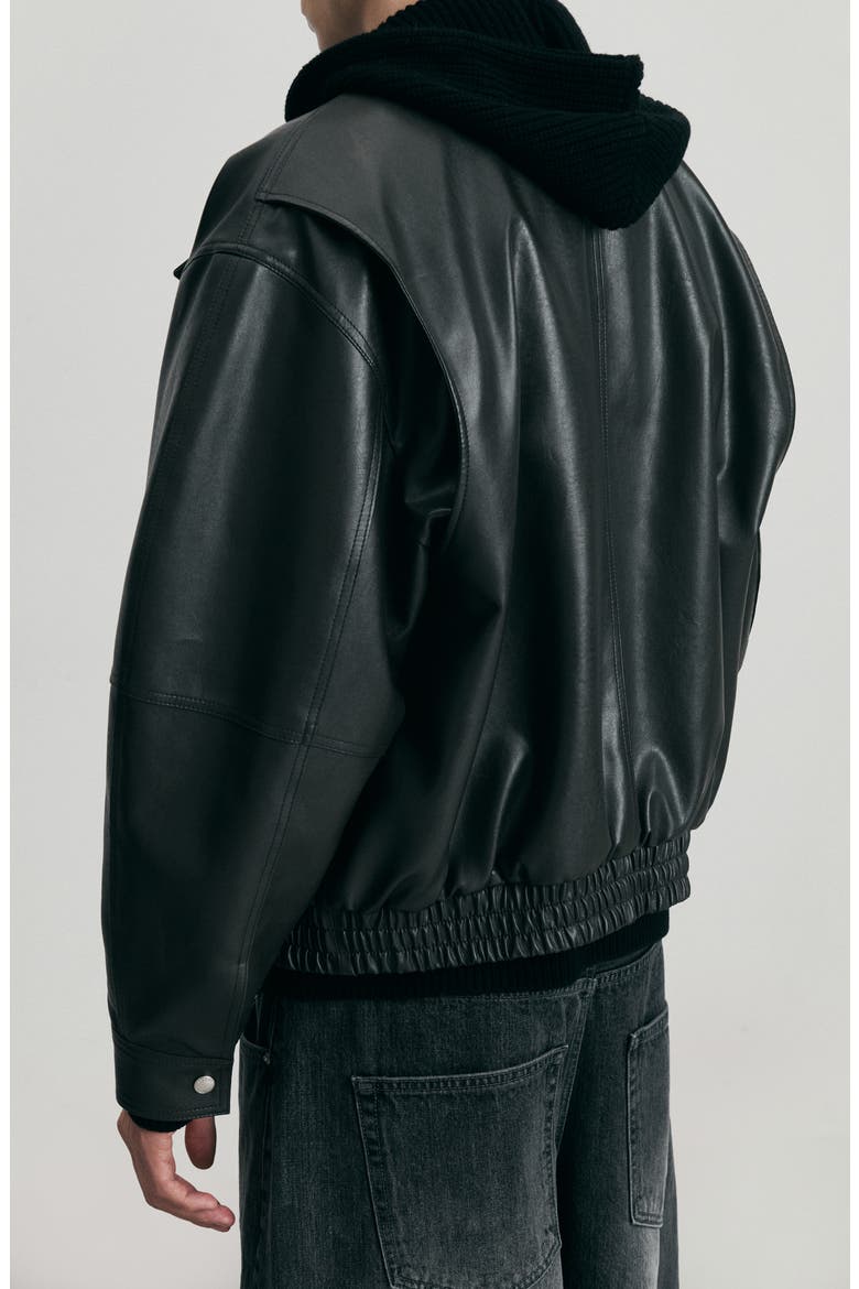 Gender Inclusive Cropped Faux Leather Bomber Jacket, Alternate, color, BLACK