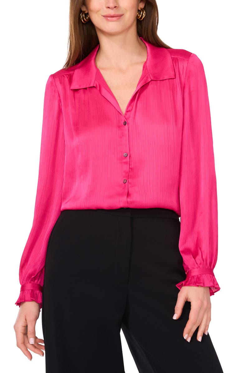 Vince Camuto Plissé Button-Up Shirt, Main, color, Beetroot Pink