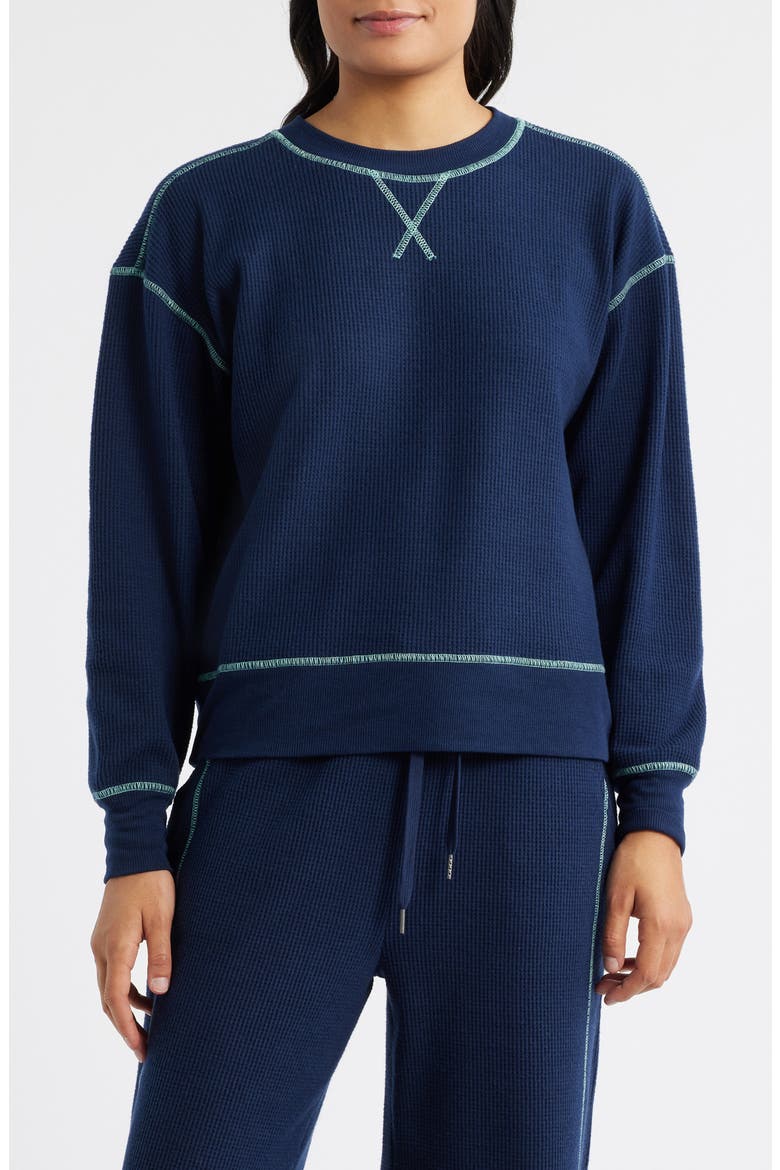Contrast Stitch Waffle Knit Sweatshirt, Main, color, MIDNIGHT