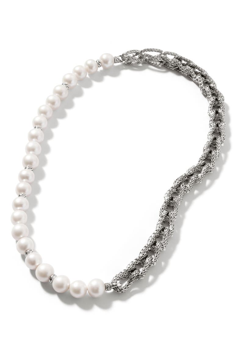 Surf Necklace, Sterling Silver, Pearls, 10.5mm, Main, color, WHITE