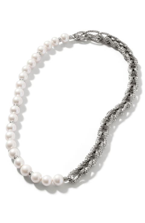 Surf Necklace, Sterling Silver, Pearls, 10.5mm