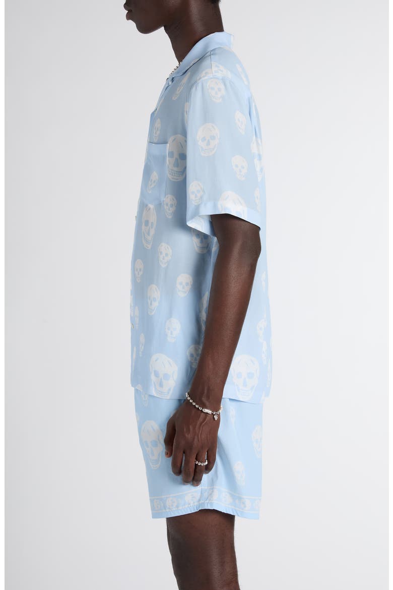 Skull Print Camp Shirt, Alternate, color, ICE BLUE