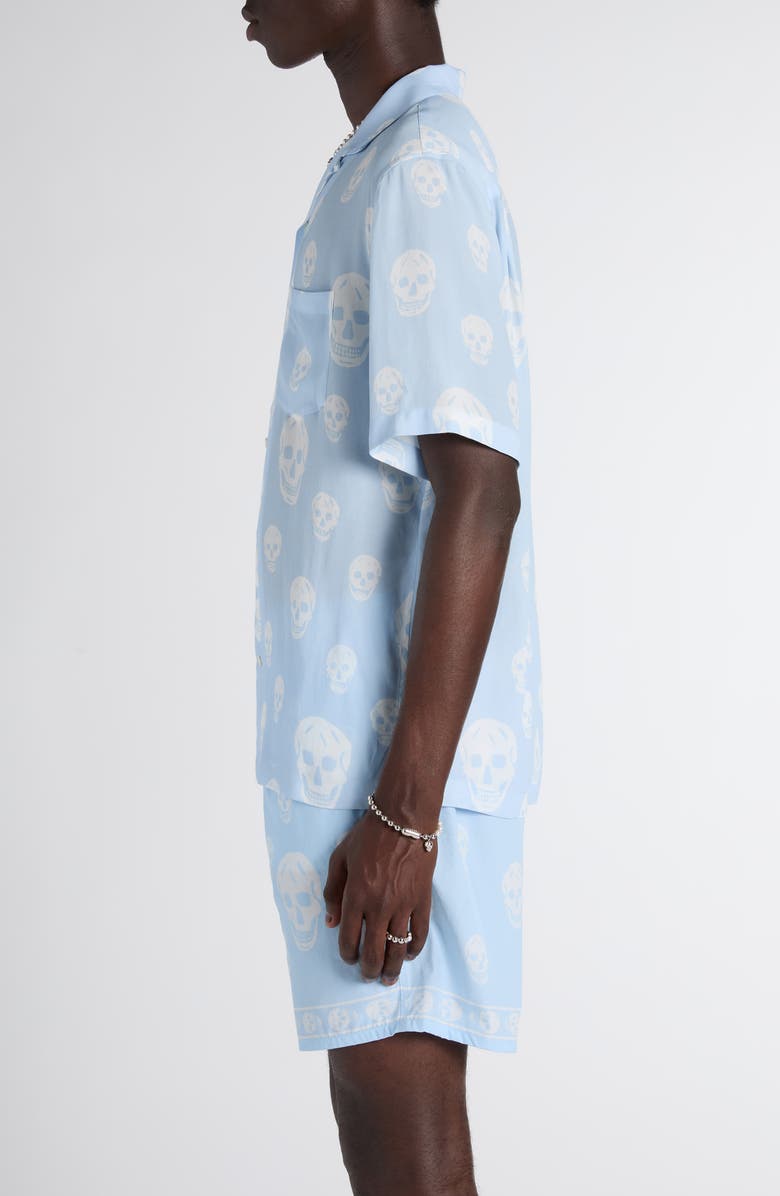 McQueen Skull Print Camp Shirt, Alternate, color, Ice Blue