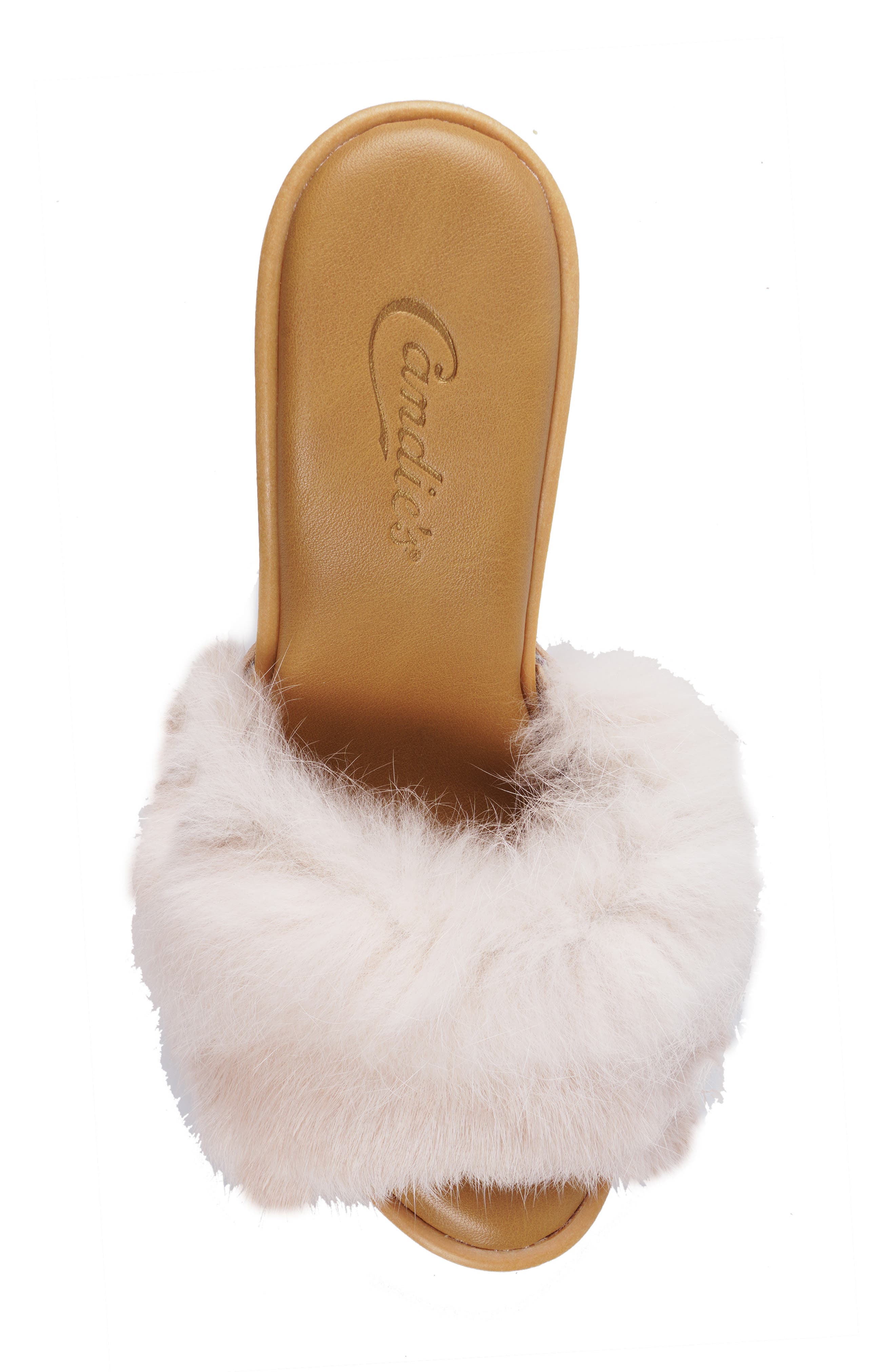 Candie's Celestine Faux Fur Side Sandal, Alternate, color, White/ Beige
