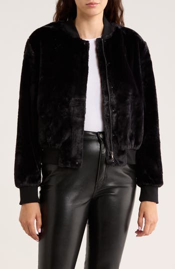 Sanctuary Luxe Faux Fur Zip Bomber Jacket In Black