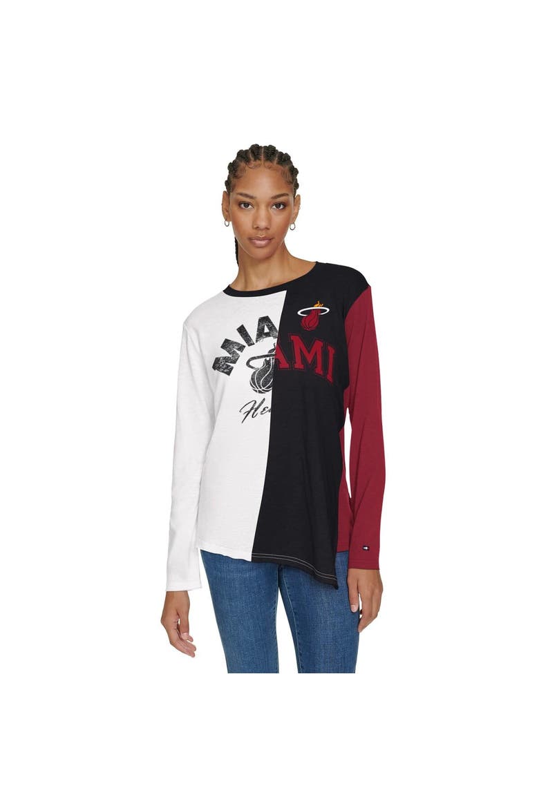 Women's Tommy Jeans White/Black Miami Heat Amelia Color Blocked Long Sleeve T-Shirt, Main, color, White