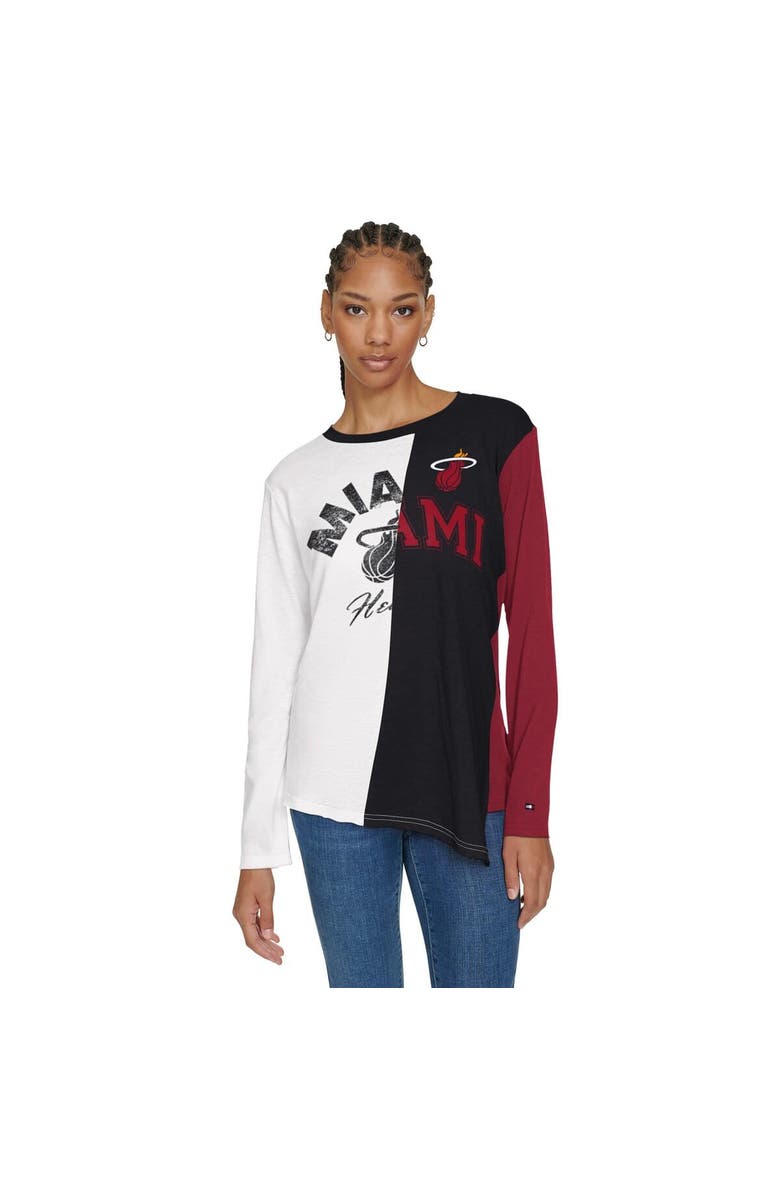 TOMMY JEANS Women's Tommy Jeans White/Black Miami Heat Amelia Color Blocked Long Sleeve T-Shirt, Main, color, White