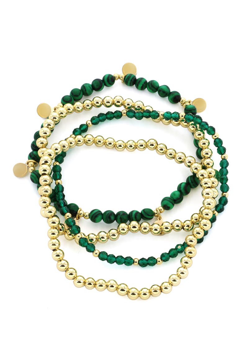 Set of 4 Malachite & Crystal Beaded Stretch Bracelets, Main, color, GREEN