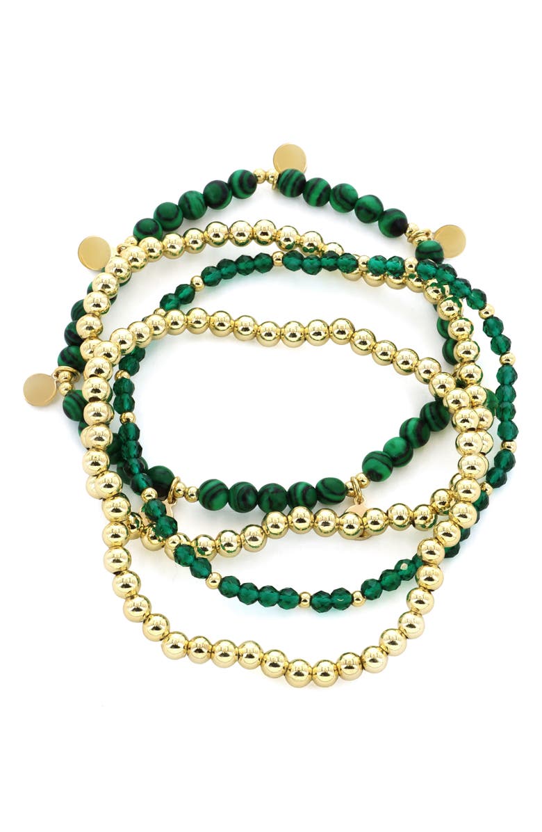 Panacea Set of 4 Malachite & Crystal Beaded Stretch Bracelets, Main, color,